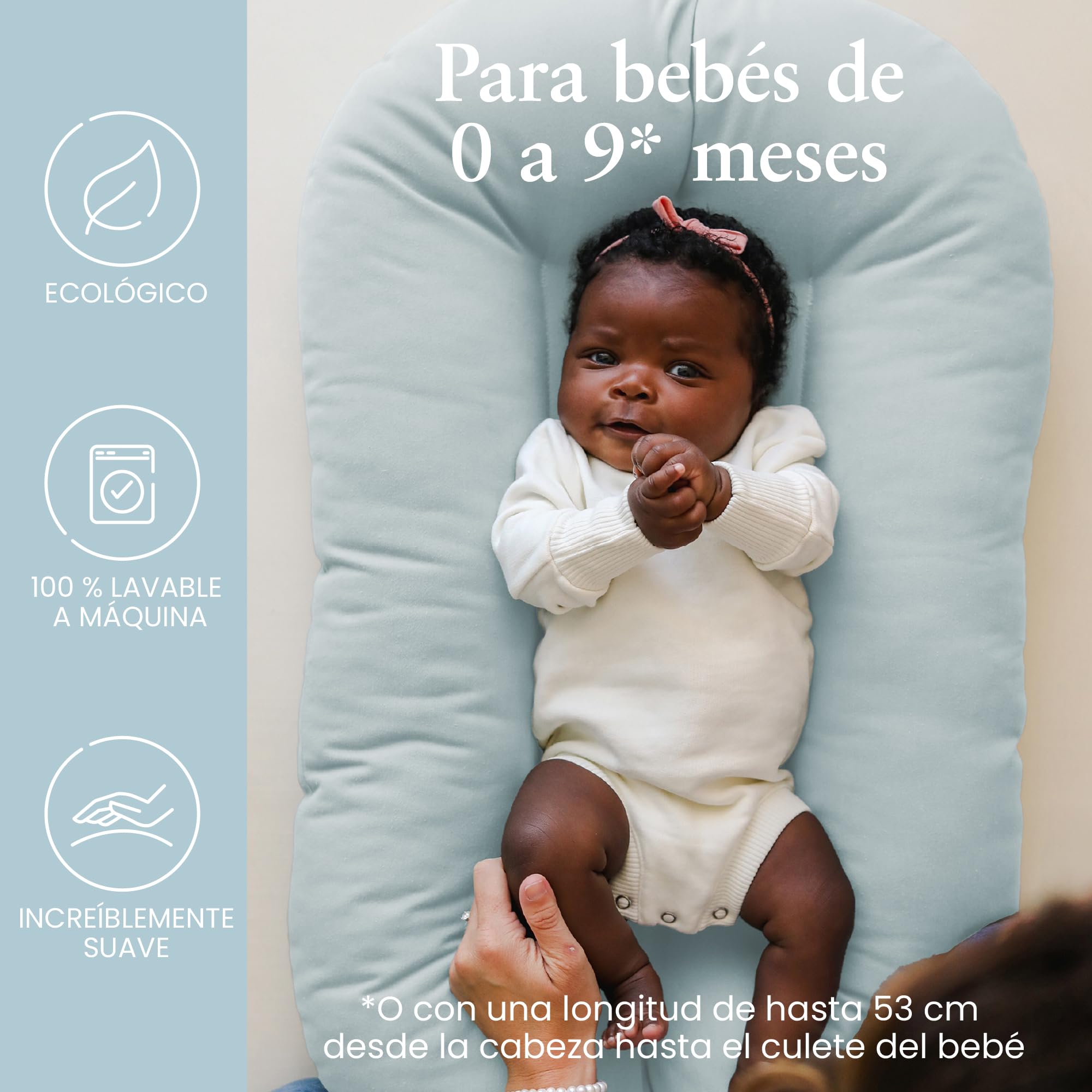 snuggle me Me® Nido Bebé Recién Nacido (De 0 a 9 Meses): Nido Bebé de Algodón Orgánico de Primera Calidad con el Centro Relleno de Fibra, 100% Lavable a Máquina y con Bolsa de Viaje (Bluebell)