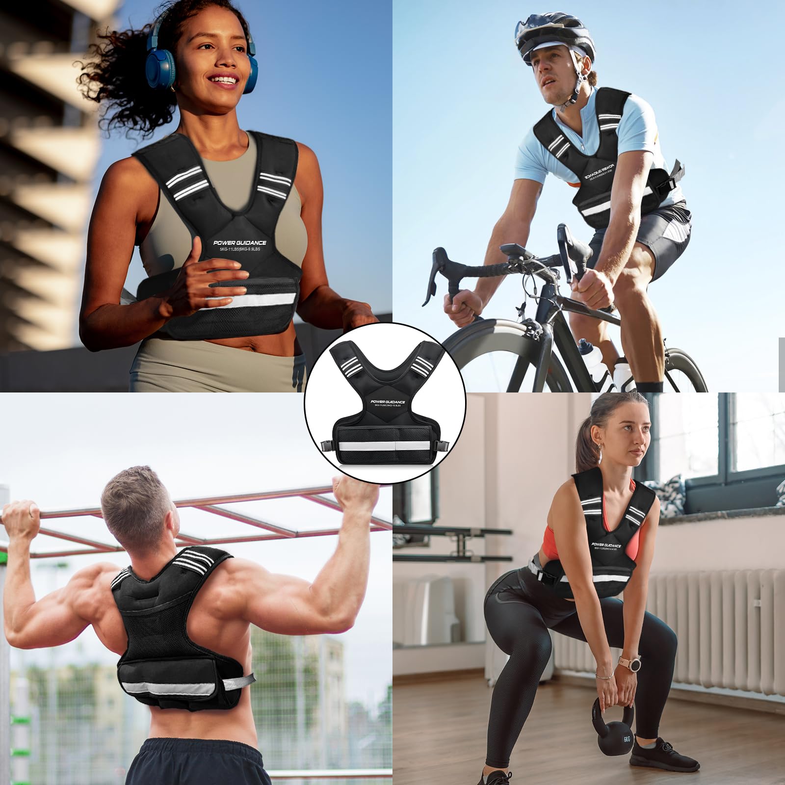 Gilet Lesté POWER GUIDANCE 6-20 Lbs - Néoprène Imperméable - Réglable 89-127 Cm - Pour Running, Muscu, CrossFit