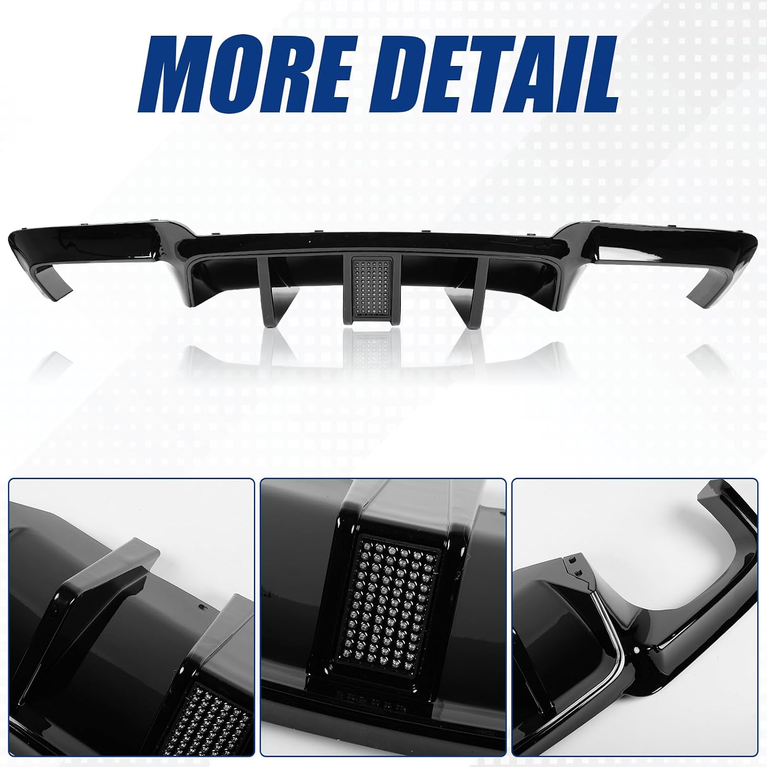 LED Rear Bumper Diffuser Fit for 2012-2016 BMW 5 Series F10 535i M5 M Sport — Gloss Black Rear Bumper Lower Lip with LED Red Brake Light