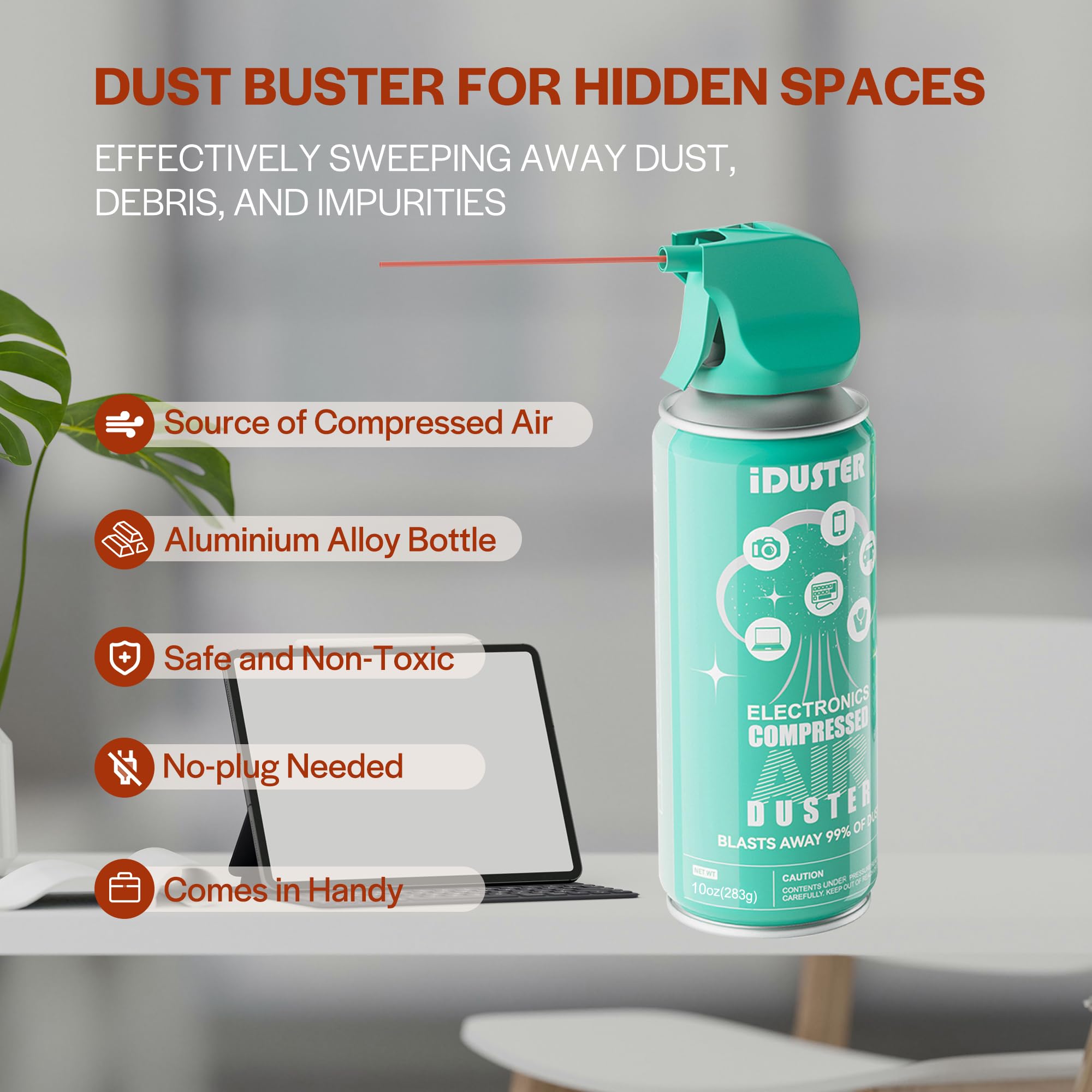 iDuster Spray de aire limpiador de teclado, aire enlatado para PS5, computadora, PC, teclado, electrónica, 3 unidades (10 onzas)