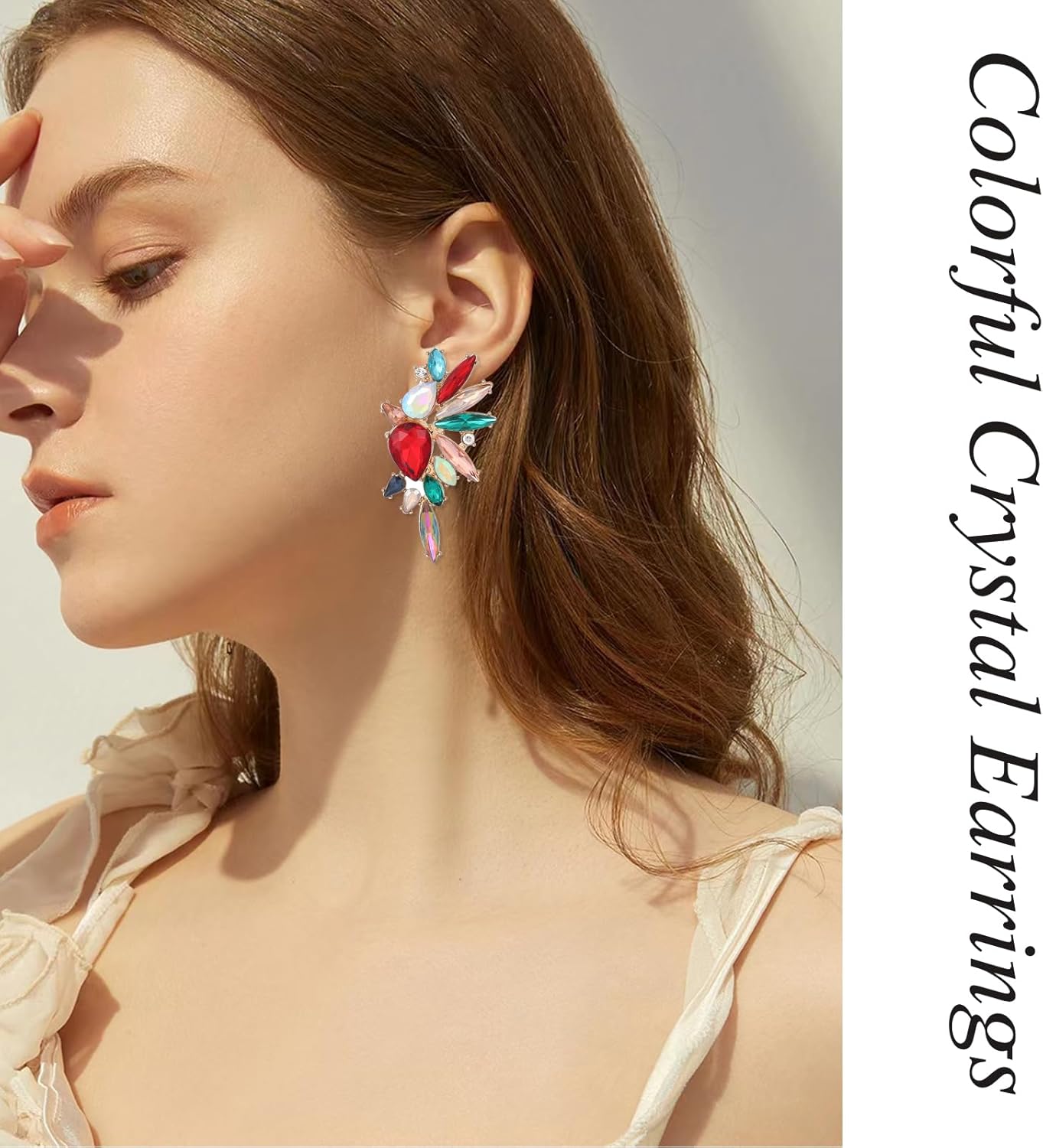 Vintage Rhinestone Statement Earrings for Women Fashion Bling Colorful Crystal Cluster Drop Dangle Earrings - Image 7