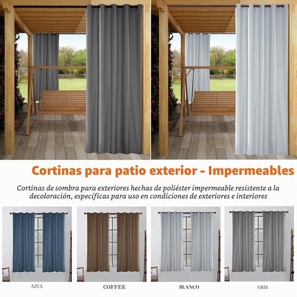 ele ELEOPTION Cortina de Exterior Impermeable, Opaca, Resistente al Viento, Protección UV, para Balcón, Jardín o Patio (137 x 244cm, Gris Claro)