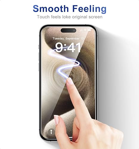 Miniatura 5 de CANSHN Protector de pantalla de vidrio templado para iPhone 15 Pro con marco de fácil instalación compatible con fundas 99.99% transparente HD 9H