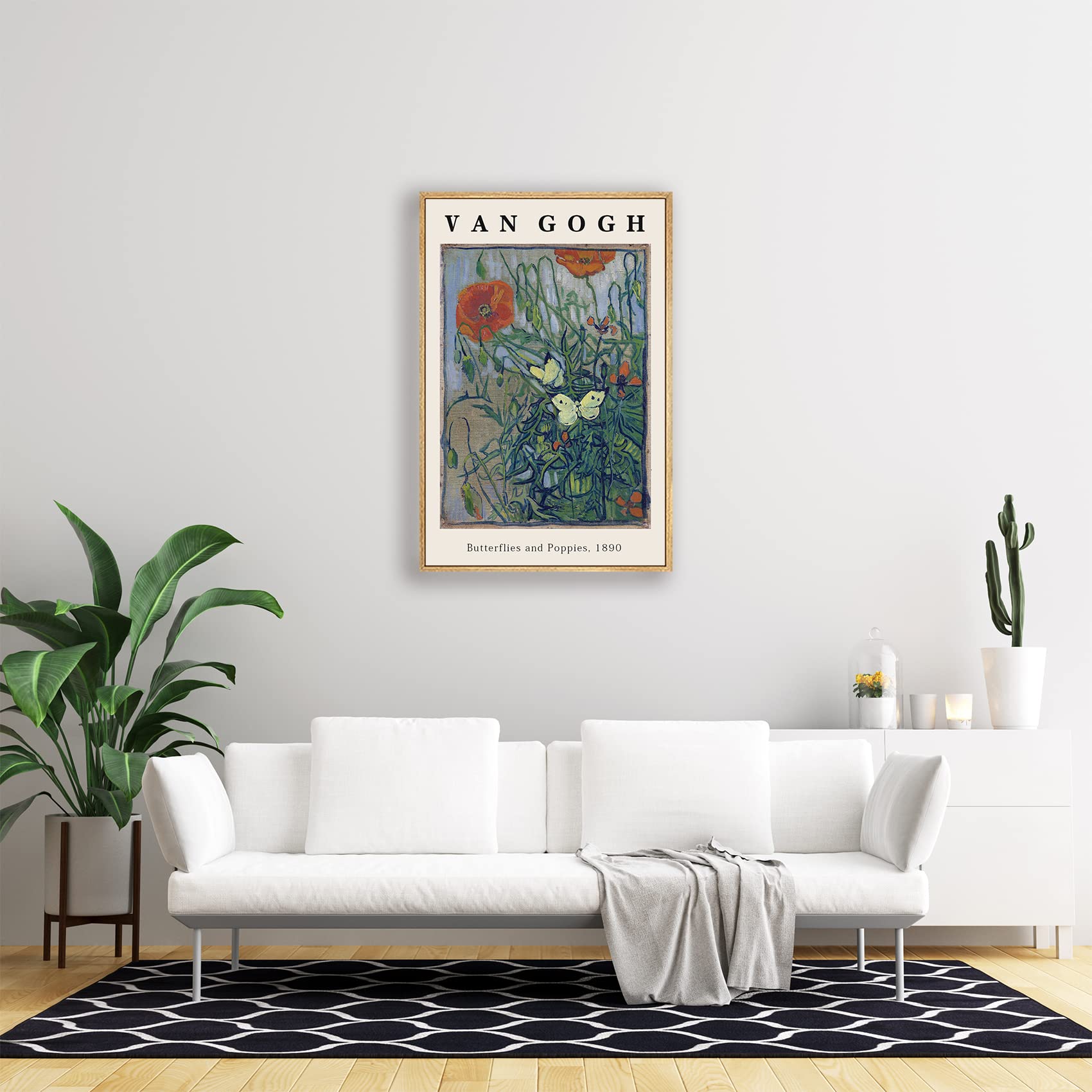 Vincent Van Gogh Framed Wall Art Print Butterflies And Poppies Flowers by Van Gogh Canvas Prints Painting Reproduction for Living Room Bedroom Kitchen Office Home Decor 12"x16" Natural Framed — view 4