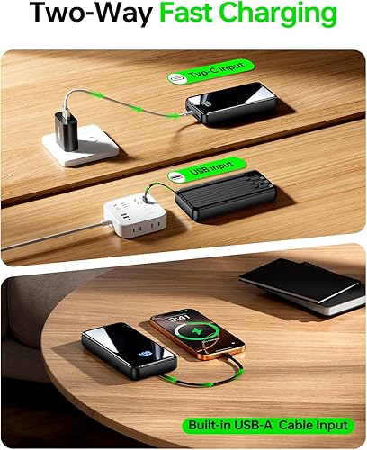 Miniatura 7 de Cargador portátil, banco de energía de 42800 mAh, cable integrado, 22.5 W PD USB C de entrada y salida de carga rápida, batería externa de 6 salidas