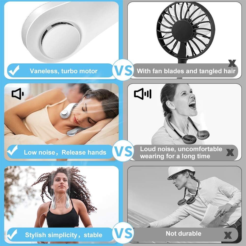 Portable Neck Fan,Rechargeable Personal Air Cooler Fan,4000 mAh Battery Operated Hands Free Bladeless Neck Fan,Headphone Design Wearable Neck Cooling Fan For Outdoor Indoor : Home & Kitchen
