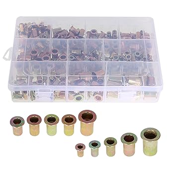 findmall 300Pcs Rivet Nuts Kit Carbon Steel Flat Head Threaded Rivetnut Insert Nutsert Rivet Nuts Assortment Kit 150Pcs Metric 150Pcs SAE M3 M4 M5 M6 M8 6-32 8-32 10-24 10-32 1/4-20