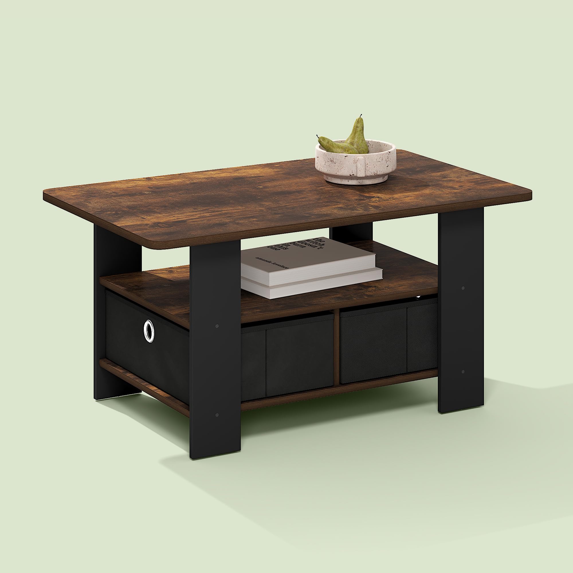 Ipoh Coffee Table, Side Table with Storage Spaces and Bin Drawer for Small Spaces, Living Room, Rustic Brown/Black