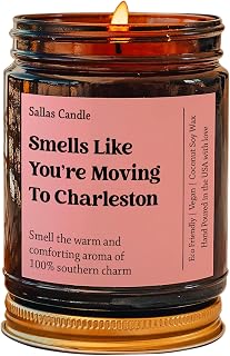 Sallas Moving to Charleston South Carolina Soy Wax Candle, 4Oz & 9Oz Amber Jar Candle, 9 Unique Scents, Hand-Poured, Eco-Friendly, Non-Toxic, Vegan Blend for All Occasions