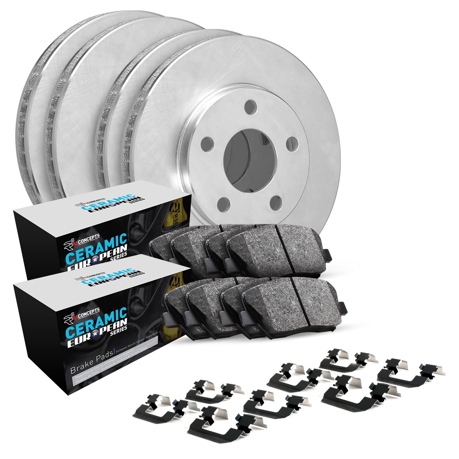 R1 Concepts Front Rear Brakes and Rotors Kit |Front Rear Brake pads| Brake Rotors and Pads| Euro Ceramic Brake Pads and Rotors| Hardware Kit WJTH2-63025