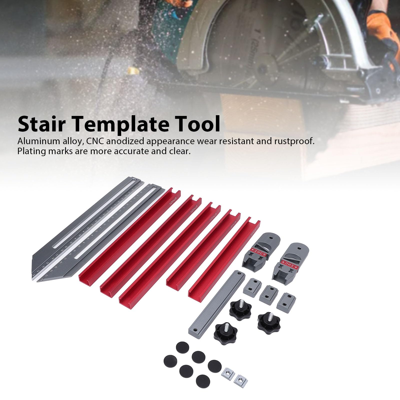 Stair Tread Gauge Tool, Aluminum Alloy Multifunctional Measuring Jig for Immediate Template Creation Adaptable Design - Image 2