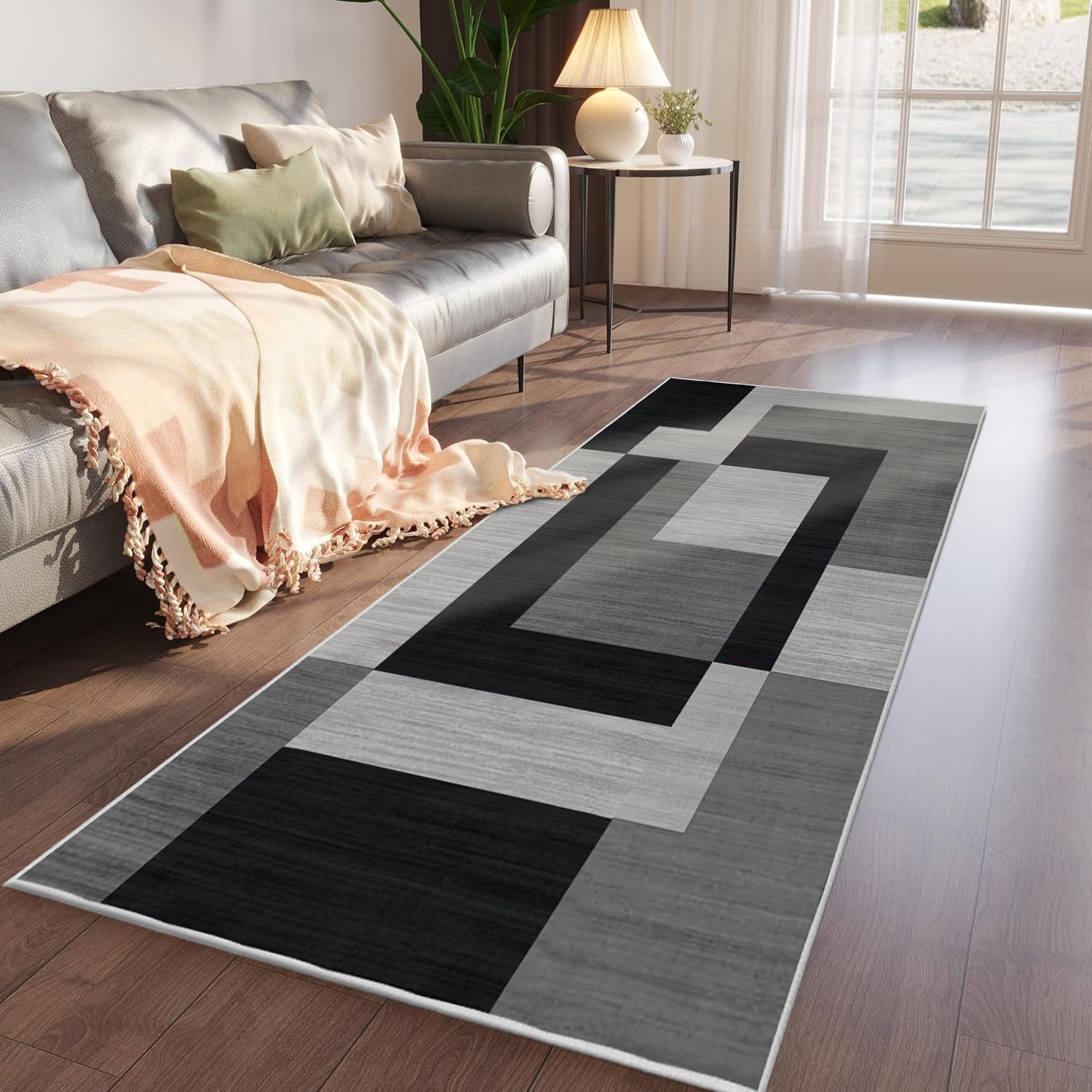 Imperial Rooms Area Rugs Living Room - Runner Rug for Hallway Geometric Style Modern Floor Carpet Runners Soft Touch Large Milo Black and Grey Rugs Easy Care 80 x 300 Cm — image 1