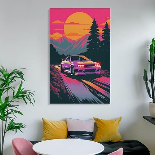 Miniatura 6 de R32 - Póster retro de Synthwave para automóvil, arte de pared, pósteres e impresiones, pintura colgante para dormitorio, aula, dormitorio, sala de