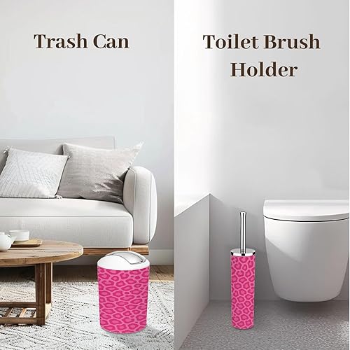 Miniatura 7 de Bathroom Accessory Set 6PCS Hot Pink Leopard Pink Spots Seamless Trash Can, Soap Dispenser, Toothbrush Holder, Toothbrush Cup, Toilet Brush Holder,