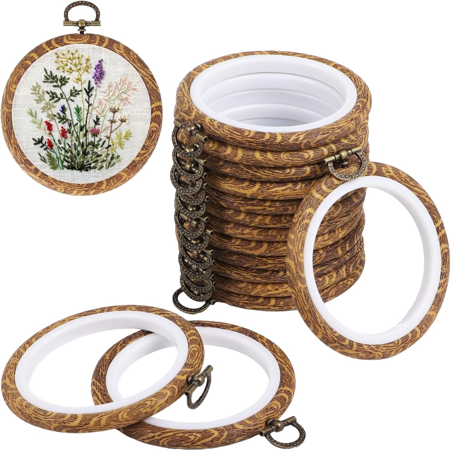 Round Embroidery Hoops Frame 15 PCS - 4 Inches Embroidery Frames, Circle Rubber Hoops Rings, Embroidery Cross Stitch Frame Kits for Craft Sewing DIY Hanging Gifts