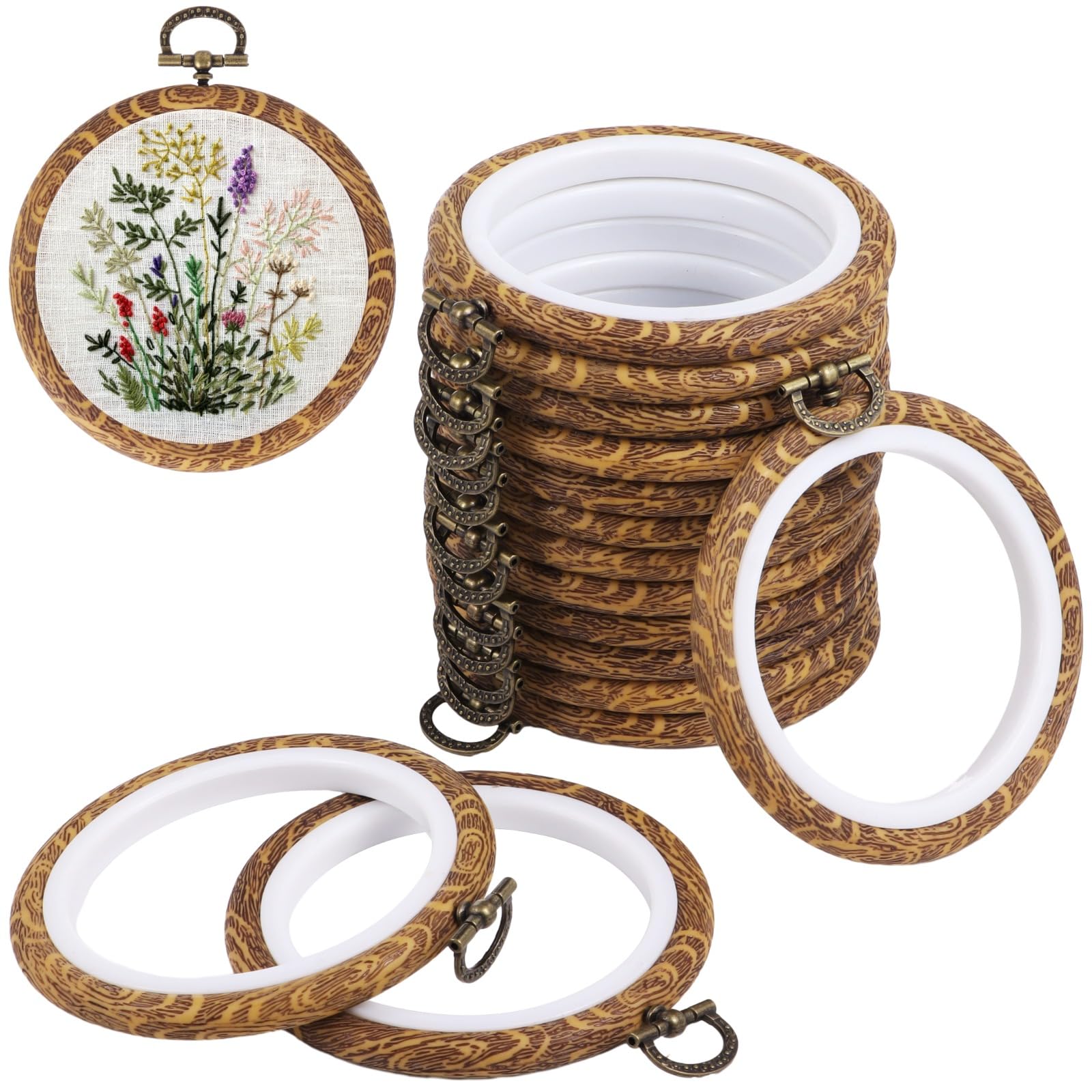 Runde Stickrahmen, 15 Stück, 9,9 cm, Stickrahmen, Kreis-Gummiringe, Kreuzstich-Rahmen-Kits für Handwerk, Nähen, DIY, hängende Geschenke