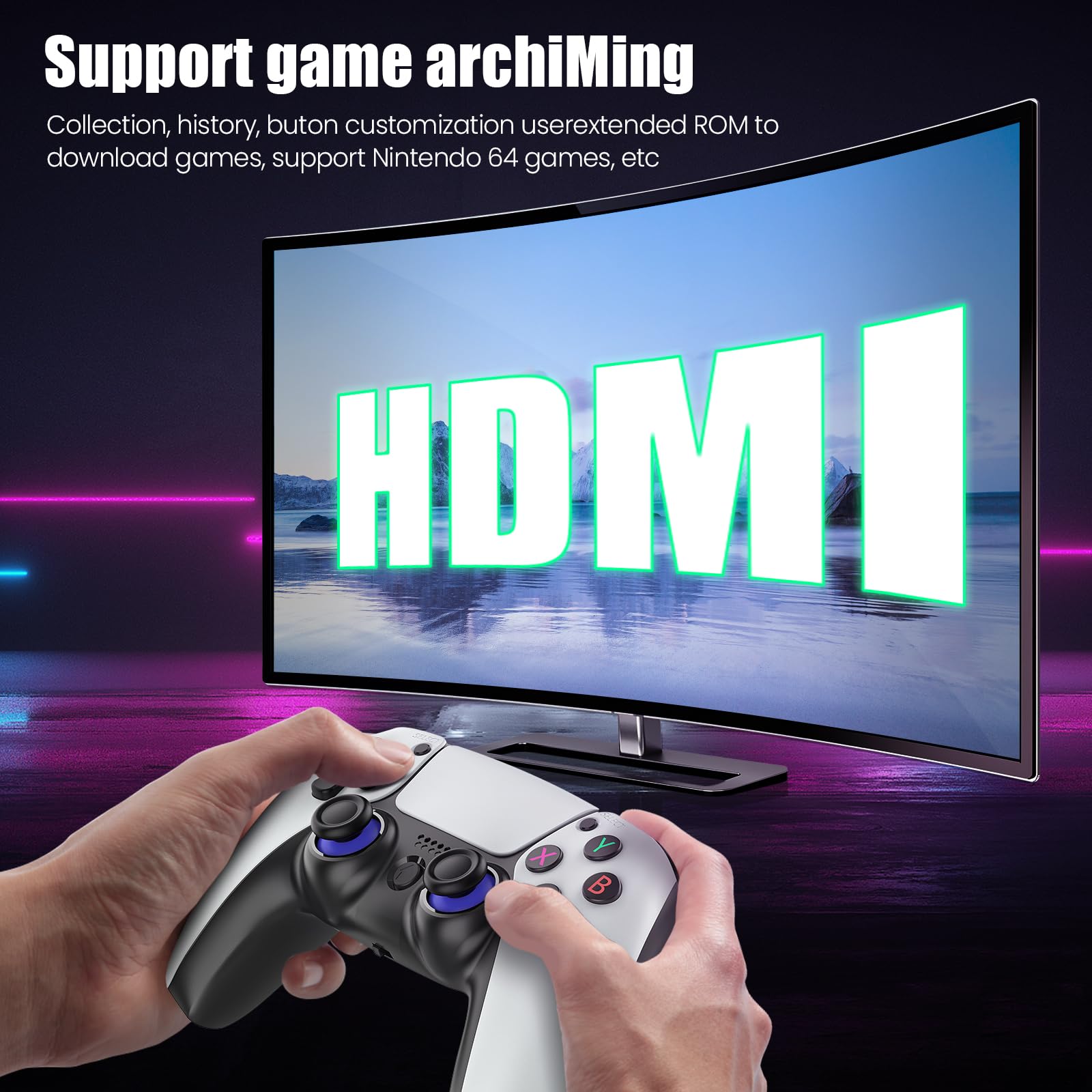 Retro Konsole Spielkonsole Plug and Play Game Stick mit 2 Gamepad, 10000+ Spielen, 26 Emulatoren, 4K HDMI Output, Englische Version, Drahtlose Videospielkonsole für TV Computer Projektor (64G)