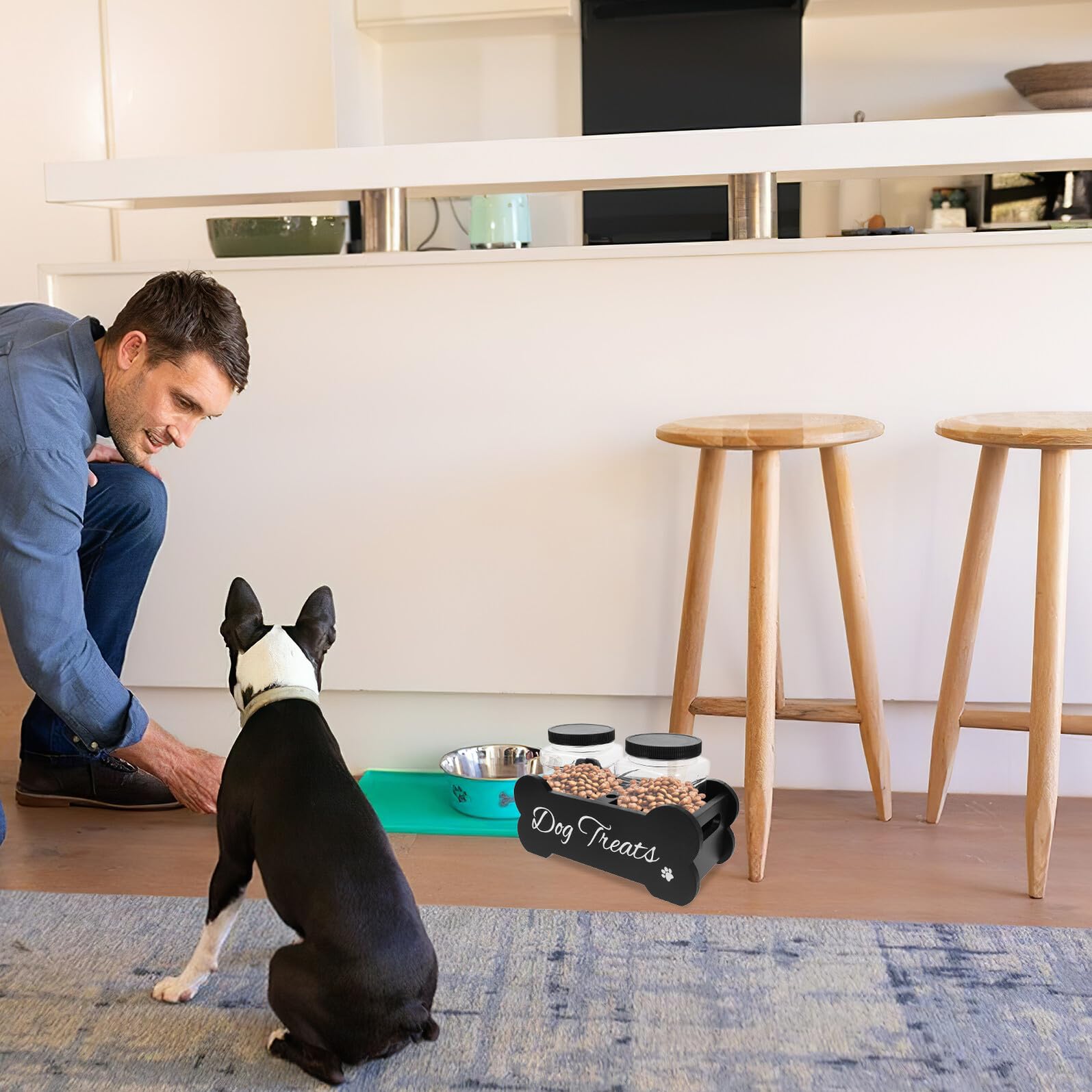 VANZACK Holz Hunde Leckerlihalter mit Dichtem Verschluss Großer Stauraum Natürlicher Snack Aufbewahrungsbehälter für Haustierfutter Eleganter Snackspender für Hunde Zuhause