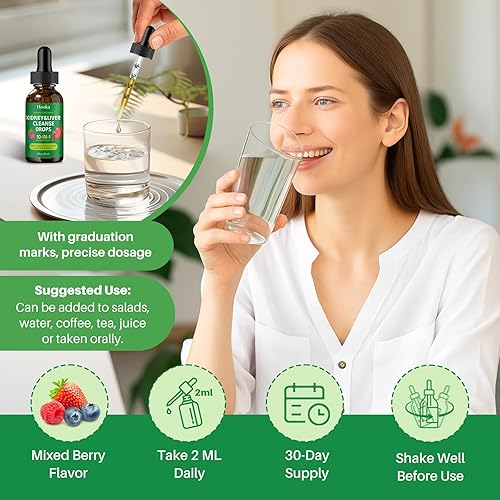 Miniatura 7 de Gotas de desintoxicación y reparación de riñón 10 en 1, suplemento de apoyo a la salud renal con arándano, cereza, diente de león, hoja de ortiga,