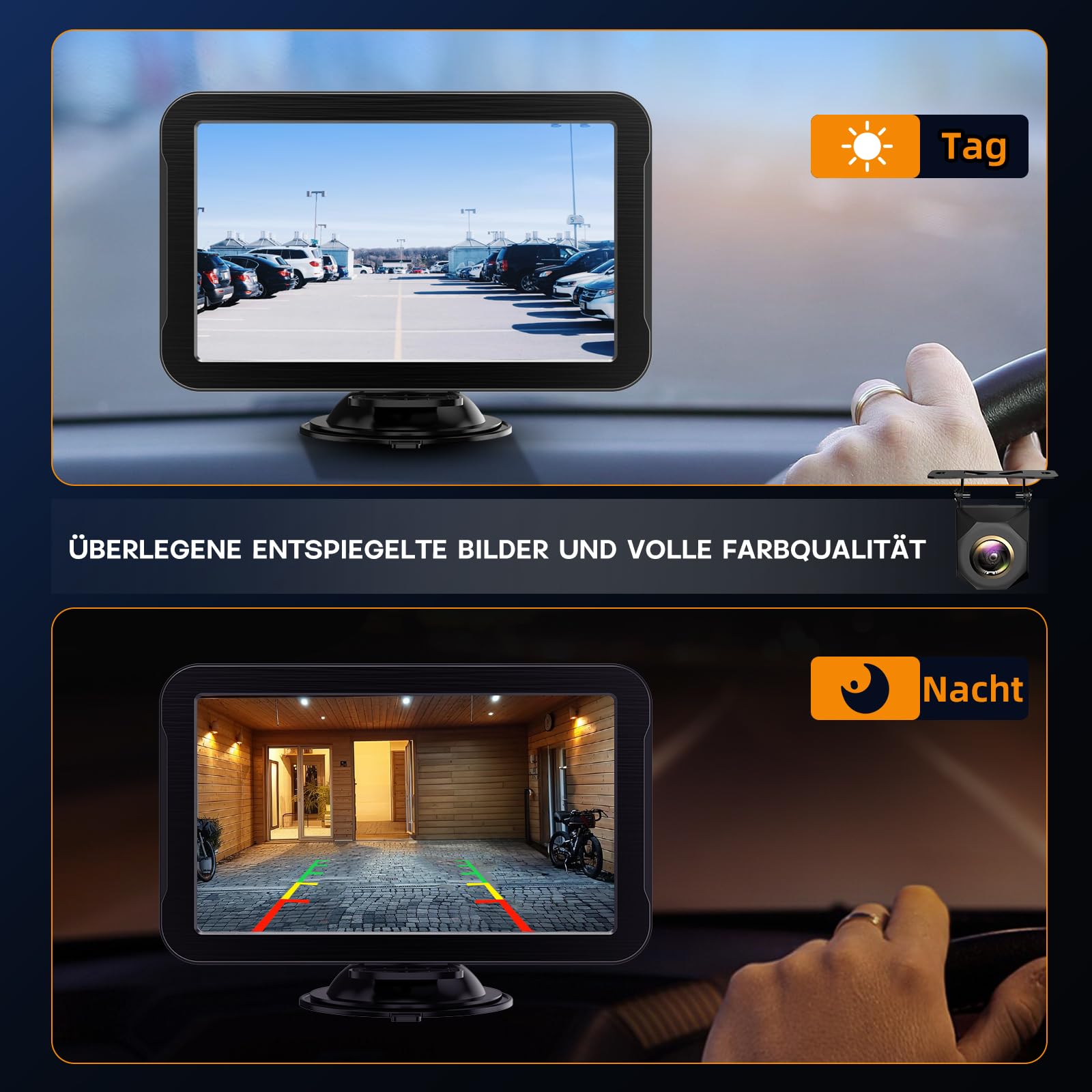 Rückfahrkamera Auto 7-Zoll HD-Monitor Plug-Play Nachrüsten System 1080P Nachtsicht 140° Weitwinkel PKW SUV Pickups