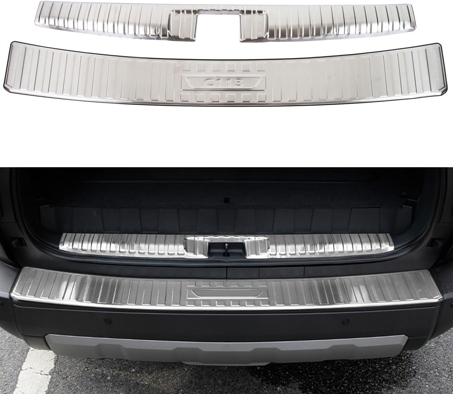 for Toyota Land Cruiser Prado LC250 2024-2025 Steel Silver Rear Bumper Guard Plate Cover Trim 1pcs Car Accessories(Only fit for Hybrid Version) (Inner)