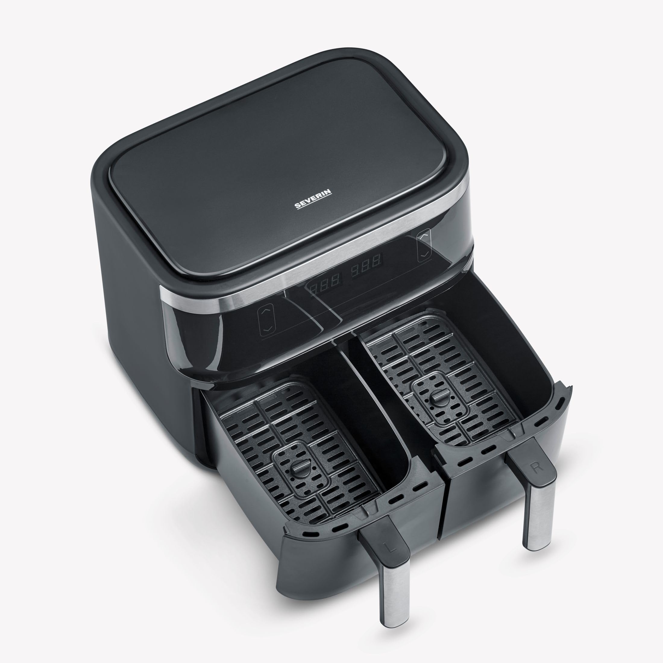 SEVERIN FR 2453 Friggitrice ad aria calda con 2 cestelli, temperature regolabili separatamente da 80° a 200° C, capacità totale 7,6 L, 8 programmi automatici, display touch