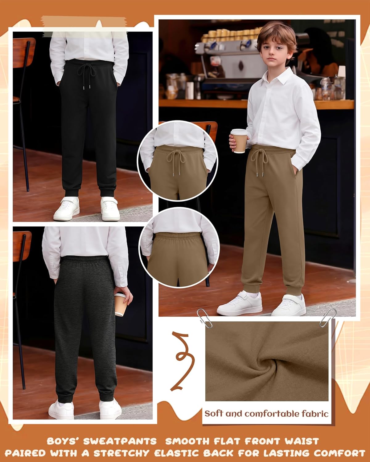3 Pack Boy's Sweatpants Kids Joggers Workout Drawstring Teens Athletic Pants Youth Active Trousers with Pockets - Image 5