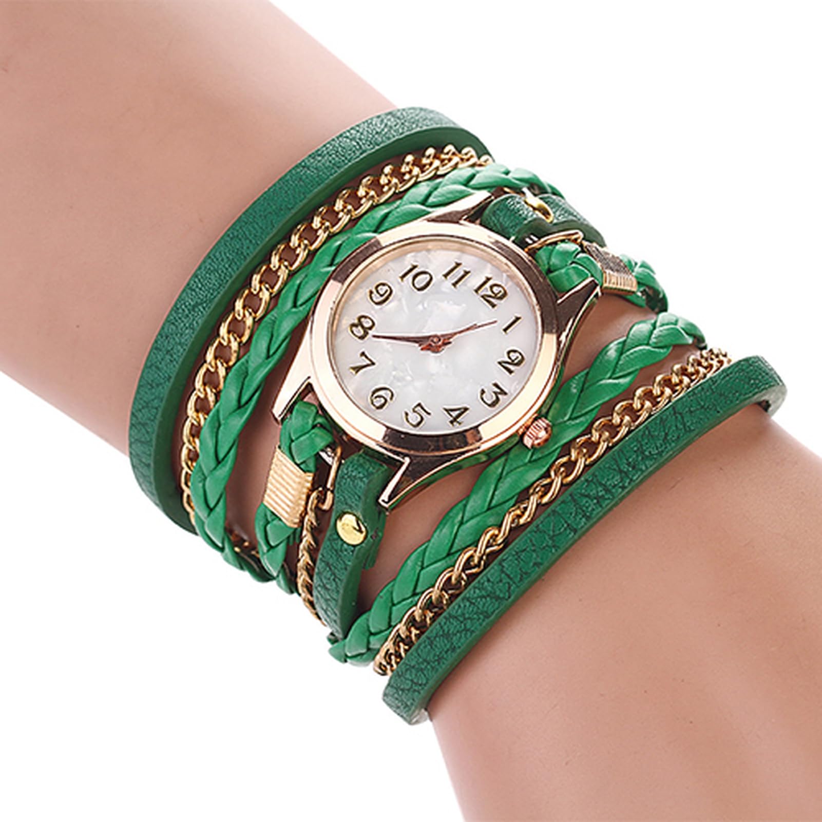 matumou Women Vintage Multilayer Faux Leather Alloy Braided Bracelet Wrist Watch Jewelry