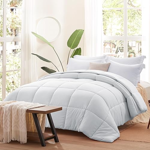 Miniatura 2 de SunStyle Home Edredón King  Edredón de cama alternativo de plumón gris claro, tamaño King, relleno de edredón para todas las estaciones, edredón de