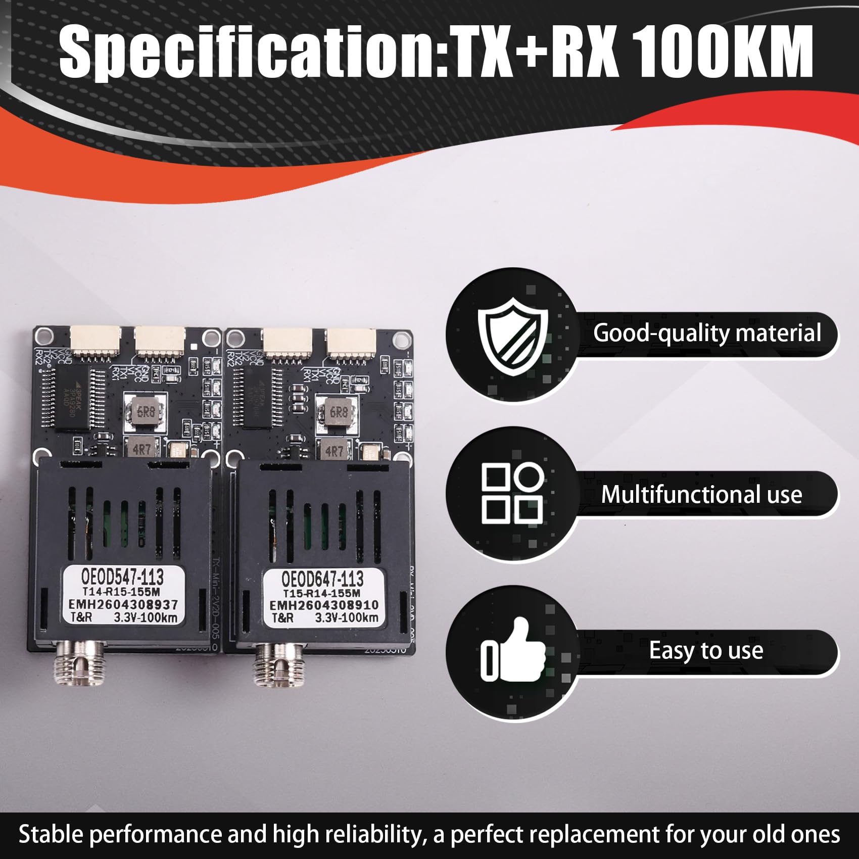 100KM TTL-Optischer Transceiver-Kit TX RX DC 5.5-26V Optische Endgeräte Drohnenspezifisch