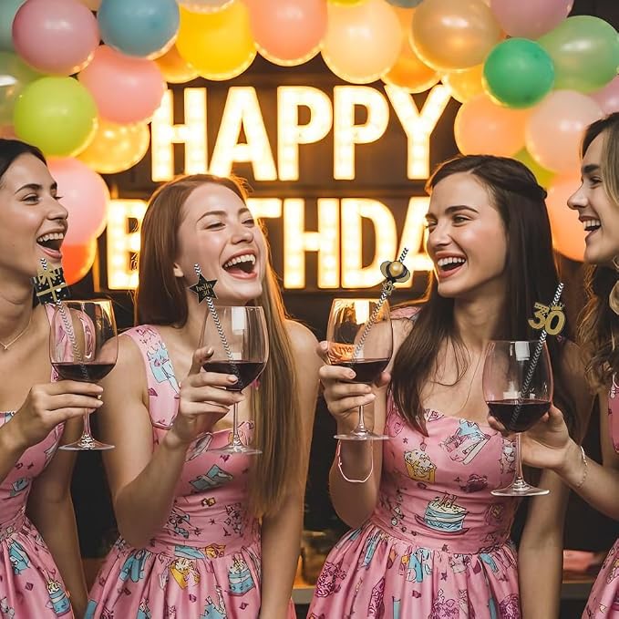 24 pitillos de papel desechables 30th Birthday tema fiesta miniatura 7