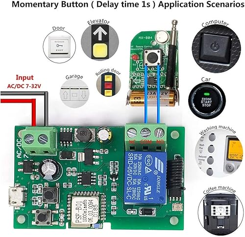 Miniatura 4 de Newgoal Control remoto de la aplicación Ewelink de 1 canal, relé de interruptor inalámbrico WiFi, autobloqueo, modo de enclavamiento, con control