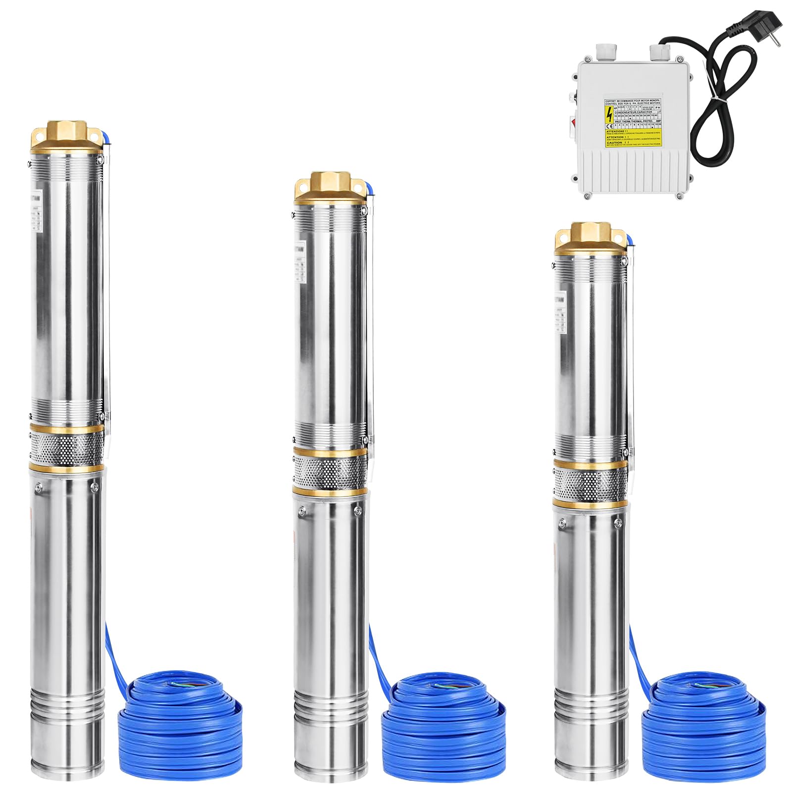 FIVMEN Bomba para pozos profundos, 230 V, Ø92 mm, acero inoxidable, con 0,75 kW de potencia, caudal de 4000 L/H, bomba de presión sumergible para carcasa de pozo