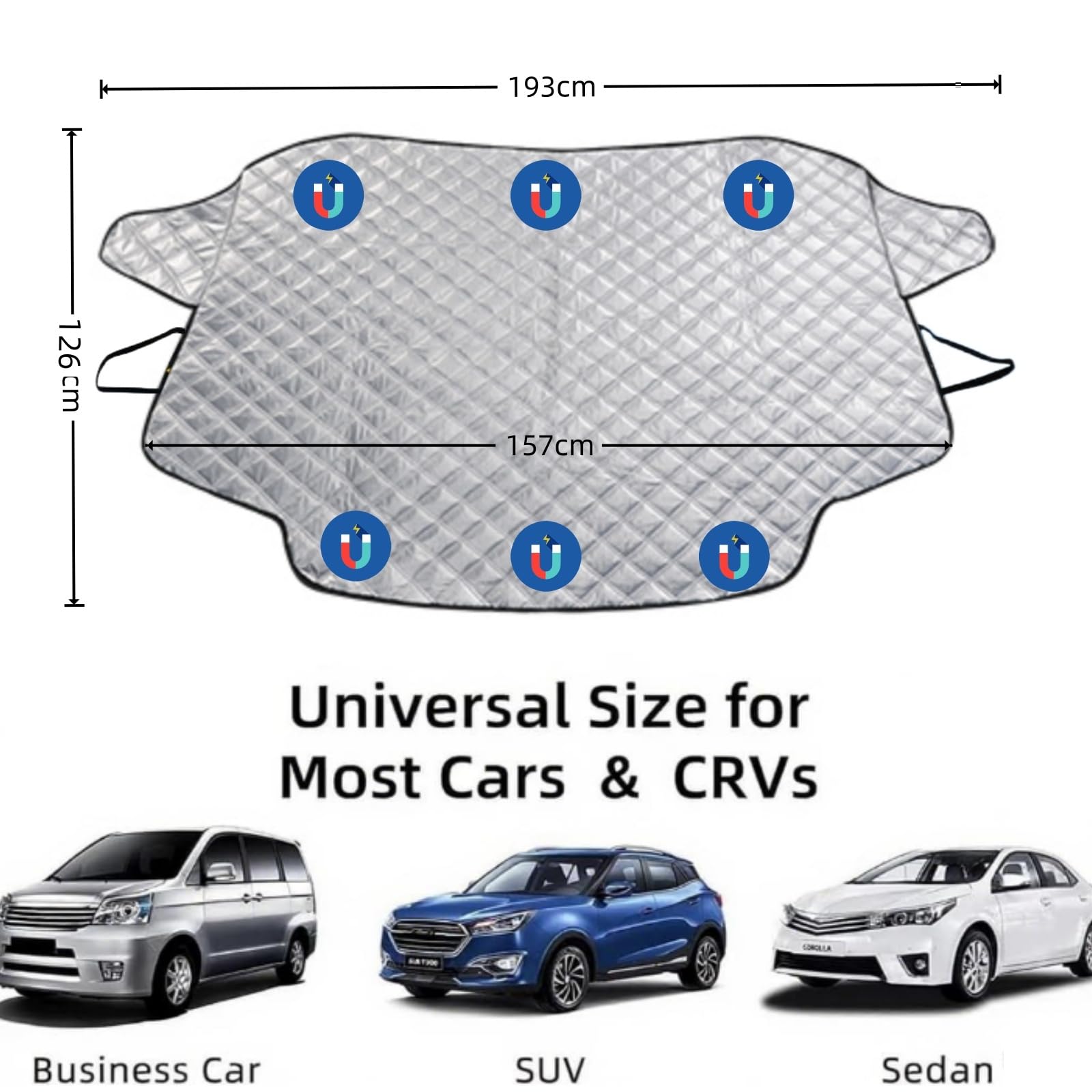 Couverture Pare-Brise Voiture, 6 magnétique Couverture Pare Brise Voiture, Bache Pare Brise Protection, Contre Les Rayons UV et la Chaleur, Universelle, Repliable 193 * 126cm