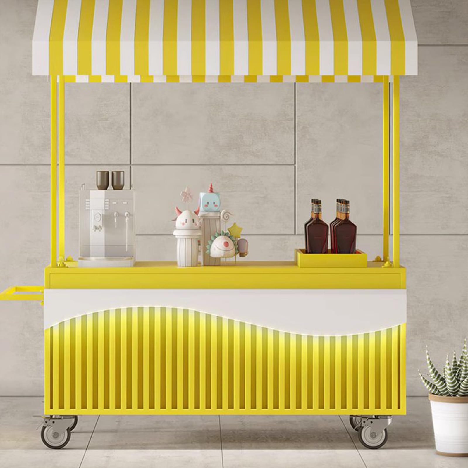 Tragbarer Verkaufswagen mit Dach, mobiler Food-Stand mit abschließbaren Rädern, Präsentationswagen für Snacks, Süßigkeiten und Spielzeug auf Märkten oder Events