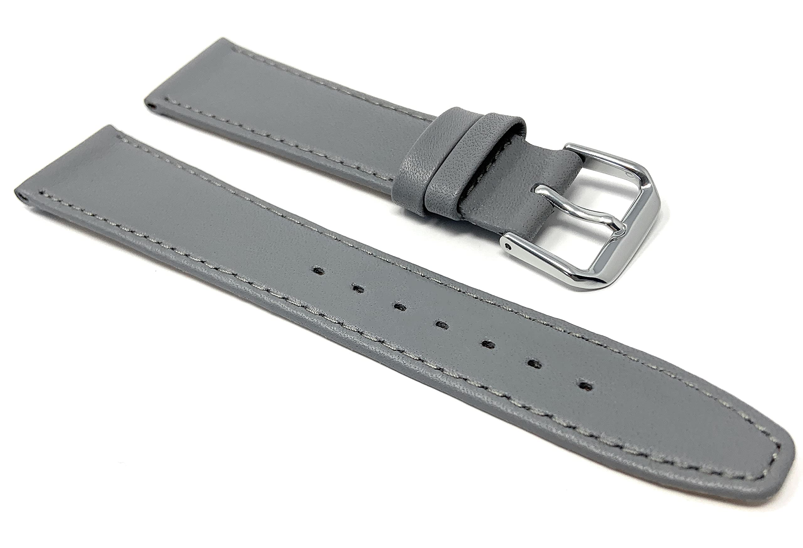 Bandini Extra Long 14mm Womens Leather Watch Band Strap - Grey/Gray with Stitching - Classic - Slim