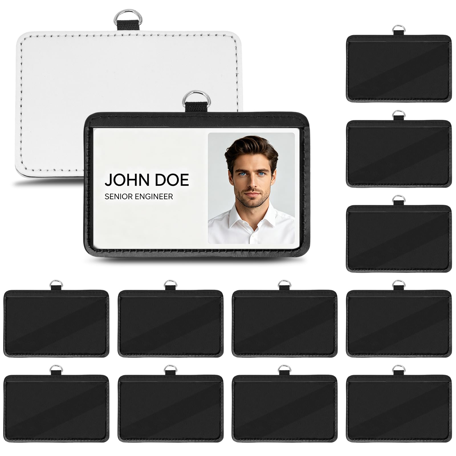 INTERWARM 20 Pack Sublimation ID Badge Holder Blank PU Leather id Card Heat Transfer Print Waterproof Name Tags Horizontal Style for Coach Office Employees Teacher with Keychain Clip Hanging Rope