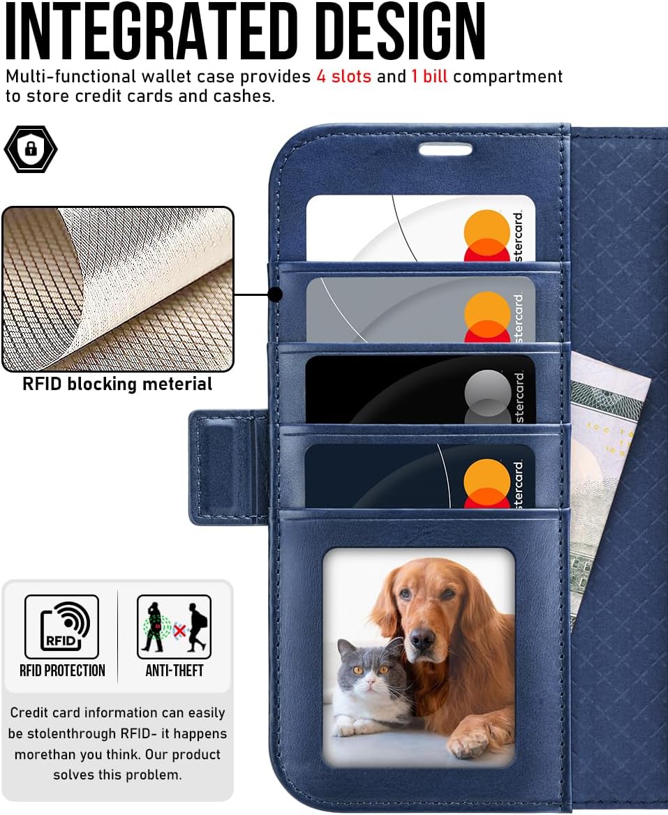 OCASE Compatible with iPhone Air Wallet Case, PU Leather Flip Folio Case with Card Holders RFID Blocking Kickstand [Shockproof TPU Inner Shell] Phone Cover 6.5 Inch 2025, Retro Blue