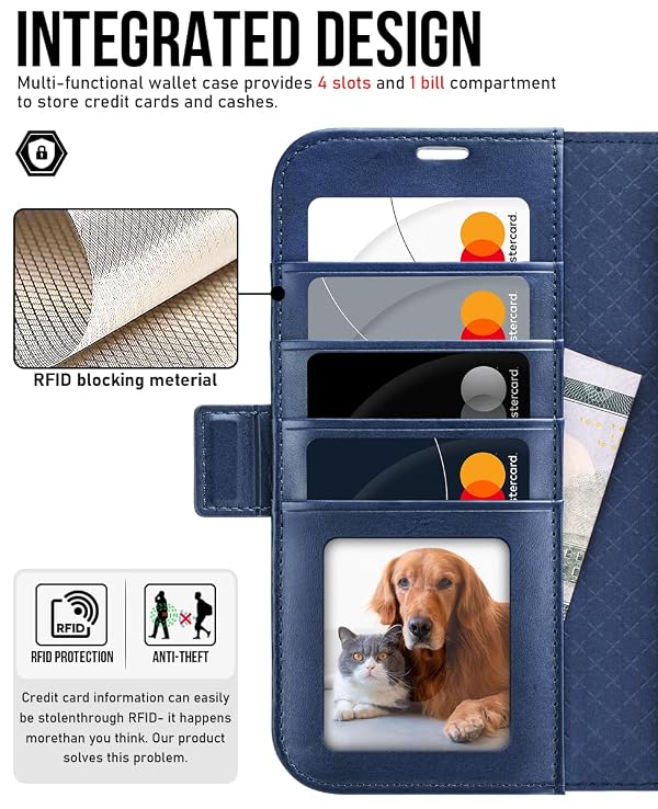 OCASE Compatible with iPhone 17 Pro Max Wallet Case, PU Leather Flip Folio Case with Card Holders RFID Blocking Kickstand [Shockproof TPU Inner Shell] Phone Cover 6.9 Inch 2025, Retro Blue by OCASE - Used condition - Image 3