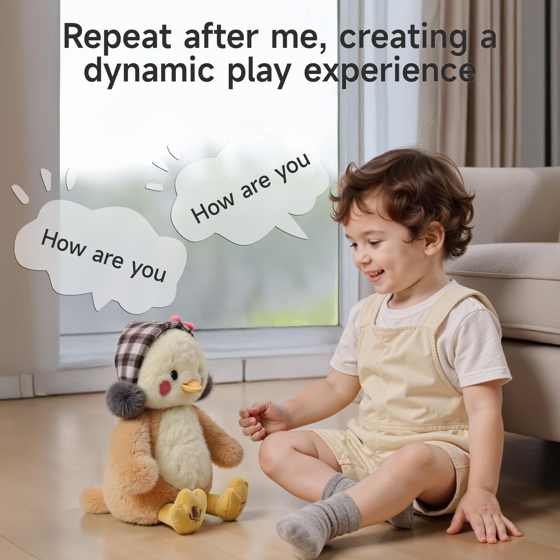 TUMAMA KIDS Talking Singing Hug Chick Toy Children, Interactive Plush Toy with 6 Songs and Movable Wings, Repeat Hug Me - Image 4
