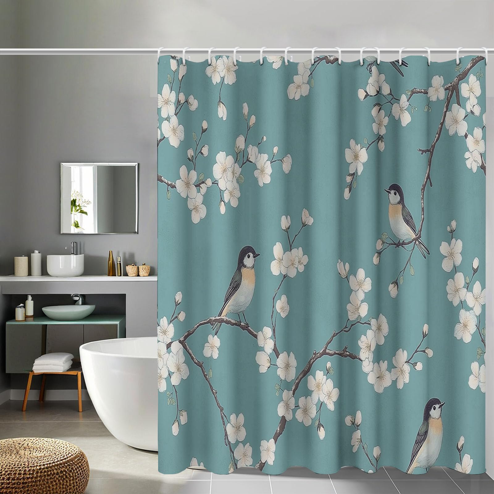 Rideau de douche anti éclaboussures oiseaux et fleurs pour garder le sol sec