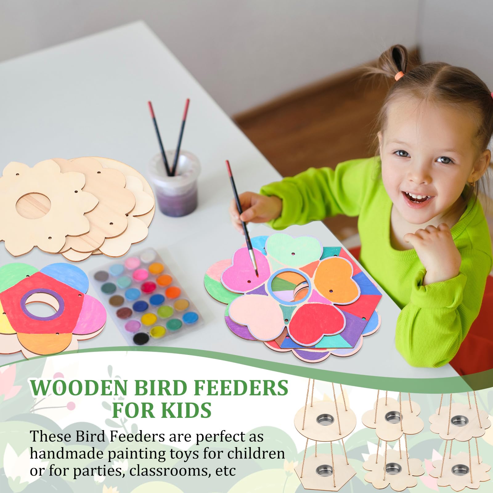 DoubleFill 48 Stück Vogelfutterspender Bastelsets für Kinder im Alter von 3–8 Jahren, machen Sie Ihre eigenen Vogelfutterspender, Kinderkunst und Handwerk, Holzkunst, Malerei, Vogelfutterspender für