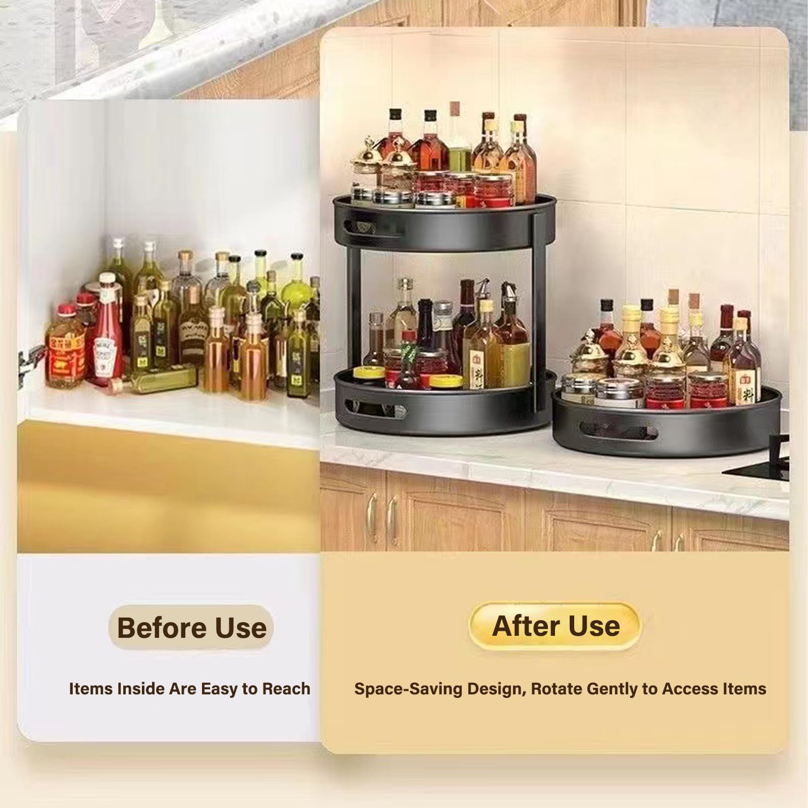 Lazy Susan Plateau tournant à 2 niveaux rotatif à 360° pour comptoir de cuisine et garde-manger – Blanc Parfait pour un accès facile et des espaces sans encombrement