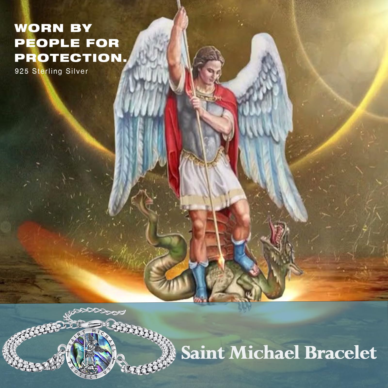Braccialetto unisex con San Michele, Cristoforo, Benedetto, Giuda, Giuseppe, Guadalupe, Angelo Custode, Santa Muerte, in argento Sterling 925, con catena a doppia maglia, 22,9 cm