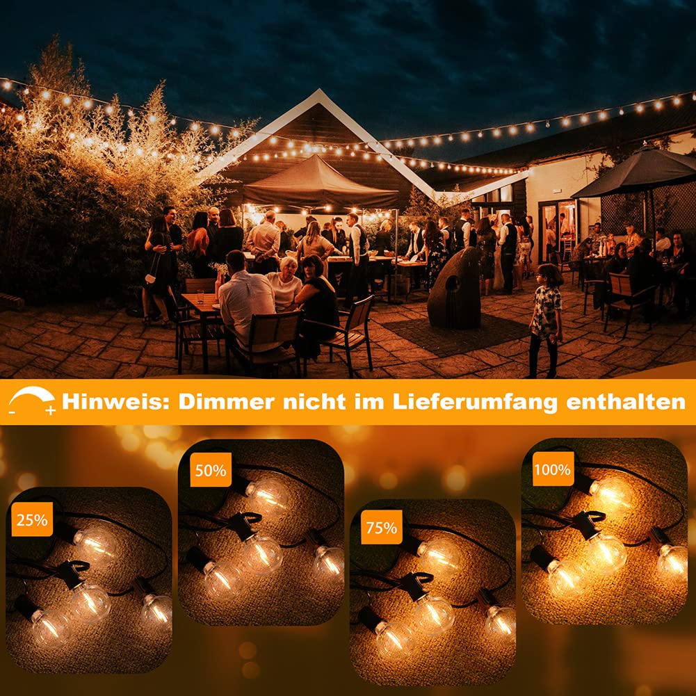 Romwish Guirlande Lumineuse Exterieure, 12M Guirlande Guinguette Exterieur Avec 18+2 G40 LED Ampoules, IP44 étanche pour Terrasse, Jardin, Mariage, Fête