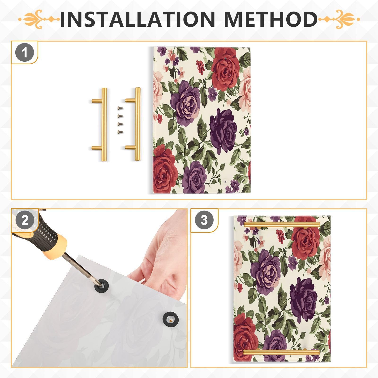 BOESI Graffiti Vintage Rose Tray, Tray with Handles, Countertop Organizer, Decorative