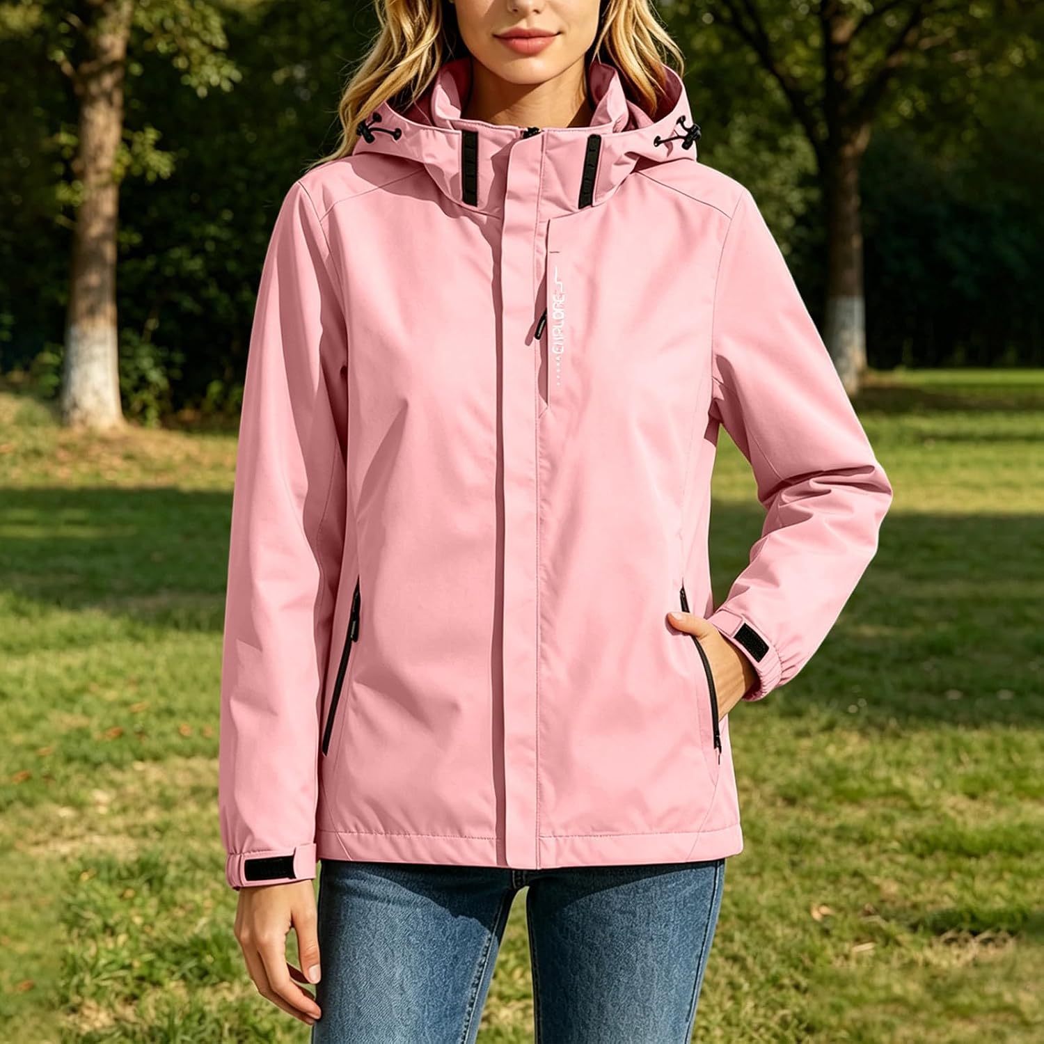 Rain Jacket Women Lightweight Windbreaker Water Resistant Hooded Outdoor Jacket