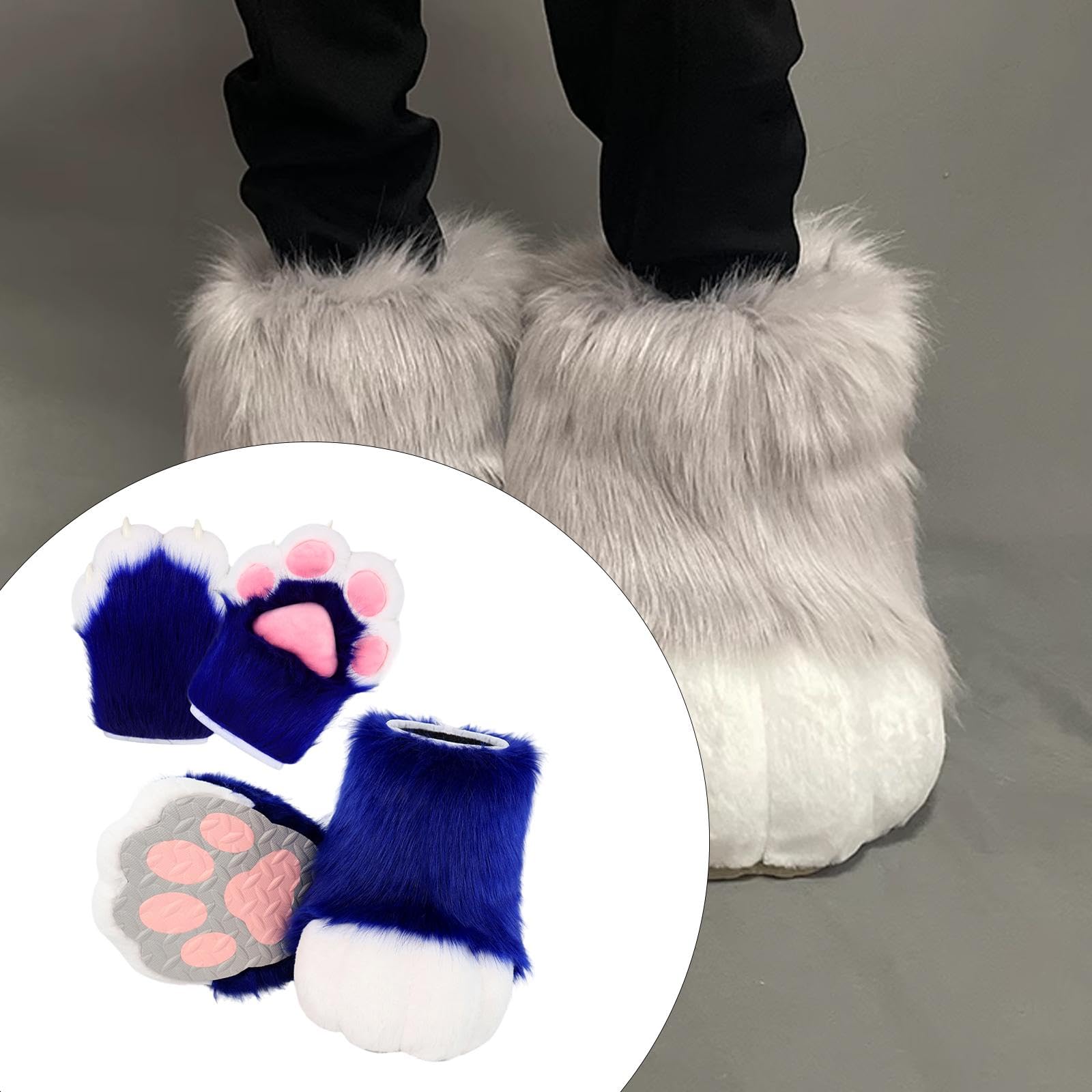 UGPLM Cosplay Animal Paws Fursuit for Women Gloves for Holiday Role Playing Masquerade: Dark Blue