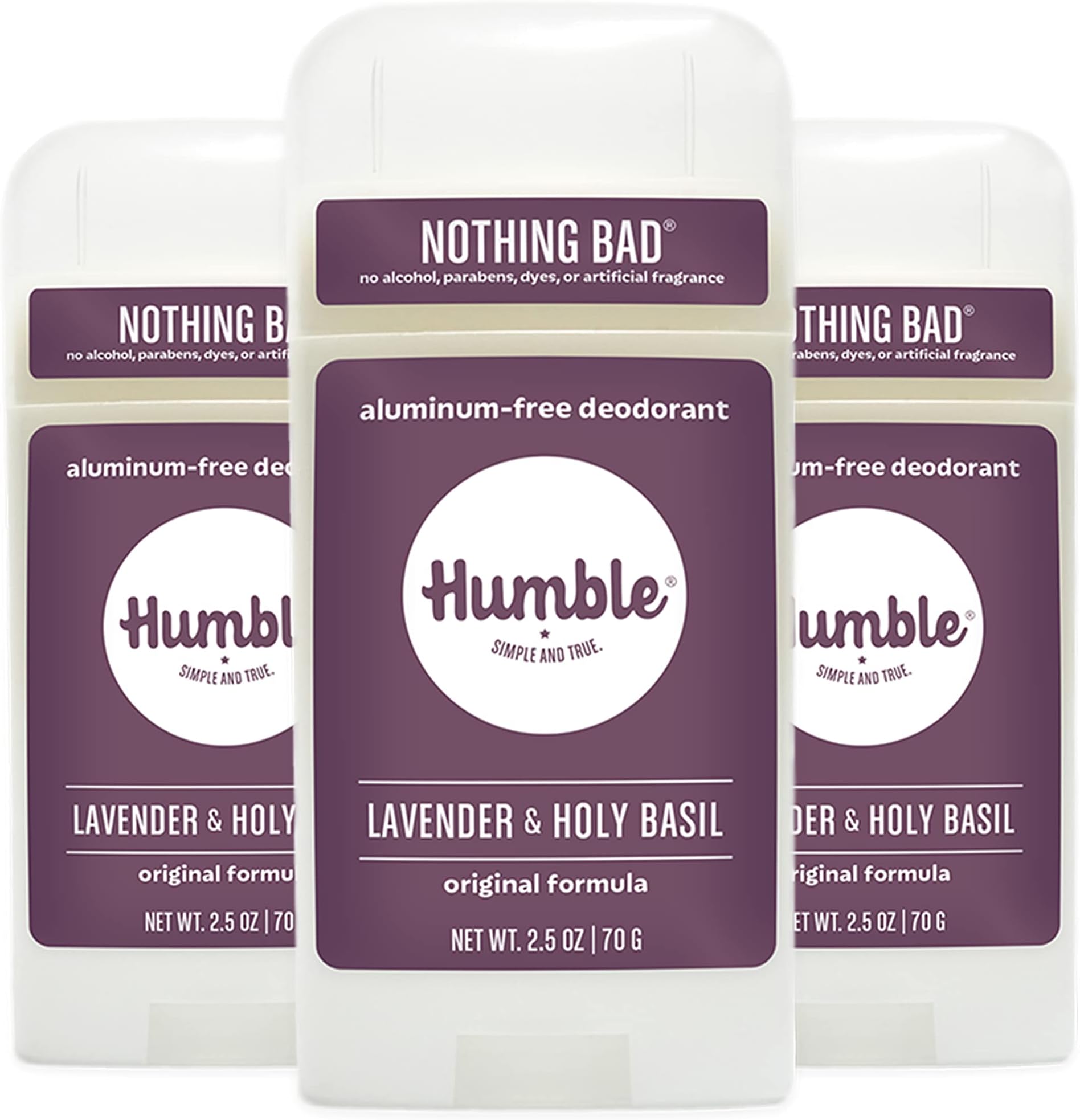 Humble All Natural Deodorant, Aluminum And Paraben Free, Cruelty Free Men And Women Deodorant Essential Lavender and Holy Basil 3-Pack