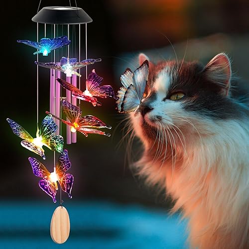 Miniatura 4 de Regalos de mariposa para mamá para el día de la madre, regalo de abuela, campanillas de viento solares de mariposa para luces solares exteriores,
